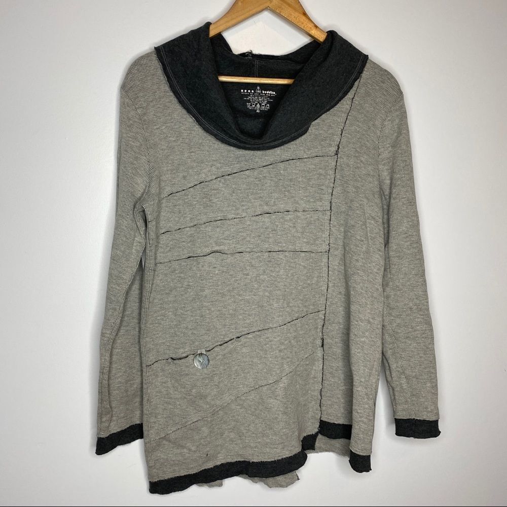 Neon Buddha Waffle Knit Cowl Neck Sweater Gray Women's size XS - Picture 5 of 8